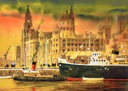 Dockside Reflections, Liverpool by Peter J Rodgers - Original Painting on Paper sized 28x20 inches. Available from Whitewall Galleries
